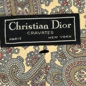 VINTAGE CHRISTIAN DIOR Neck Tie Silk Brown & Cream Paisley Yuppie Quiet Luxury